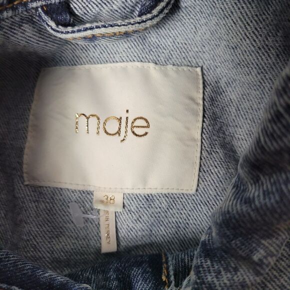 Maje Sleeveless Vest Women's Size 38 Blue Demin Washed Jacket - Picture 6 of 11